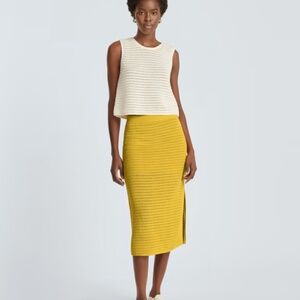 Everlane Women's Crochet Knit Midi Skirt Size L Lemon Yellow Organic Cotton